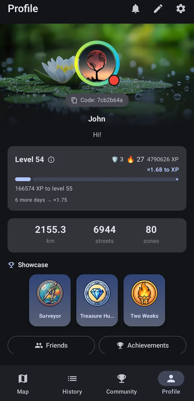 StreetPainter screenshot: Profile and level